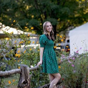 Hill House Athena Nap dress in emerald trellis pattern